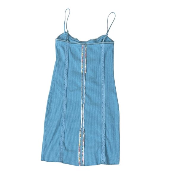 Urban Outfitters Y2K Mini Slip Dress Roxanne Ribbed XS Blue Stretch - Picture 2 of 9